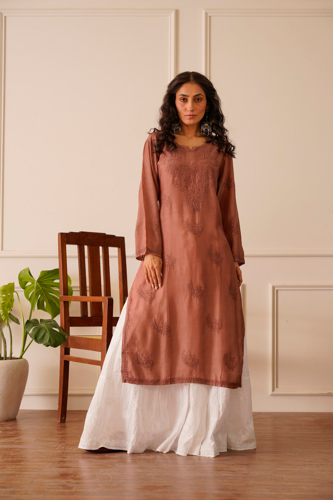 Ethereal Brown Muslin Straight Kurta
