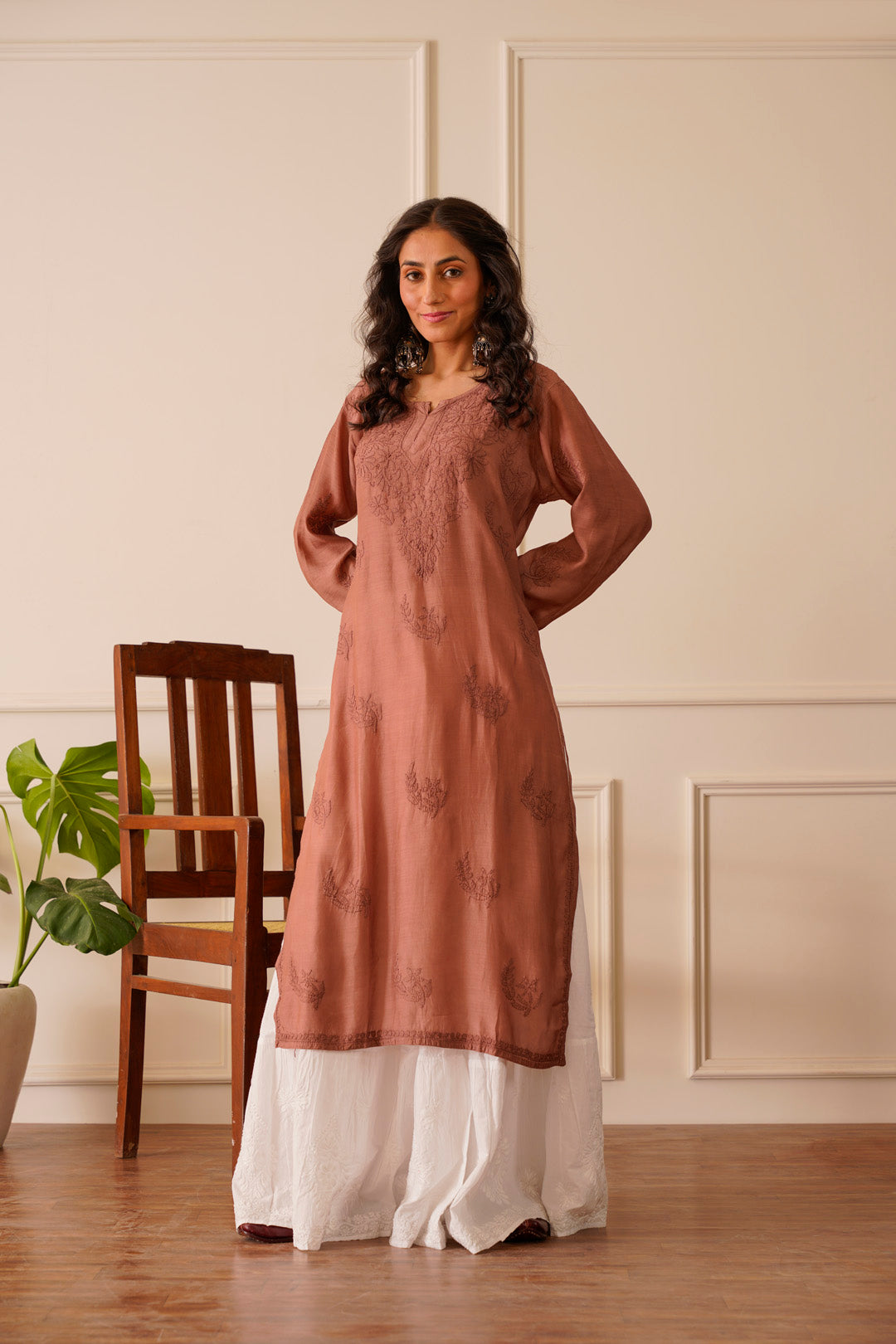 Ethereal Brown Muslin Straight Kurta