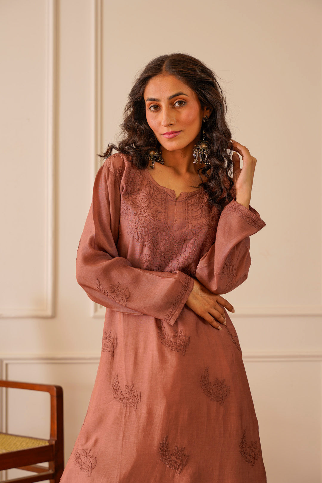 Ethereal Brown Muslin Straight Kurta