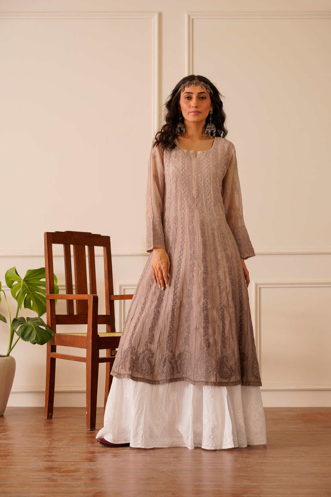 Lustrous Light Grey Mulmul Aline Kurti