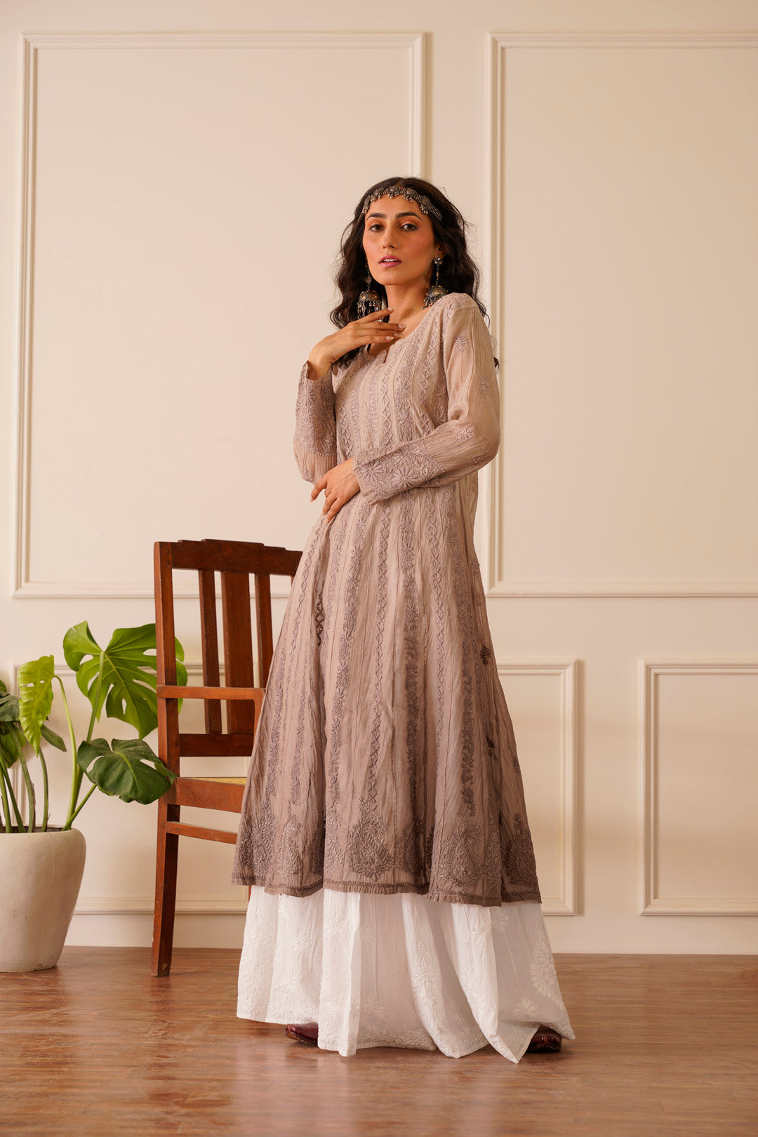 Lustrous Light Grey Mulmul Aline Kurti
