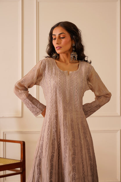 Lustrous Light Grey Mulmul Aline Kurti