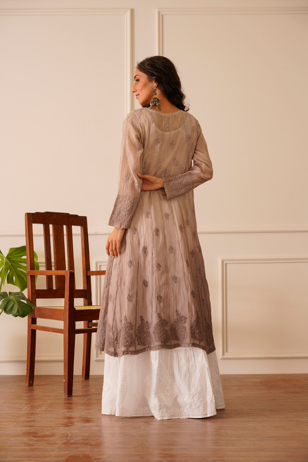 Lustrous Light Grey Mulmul Aline Kurti