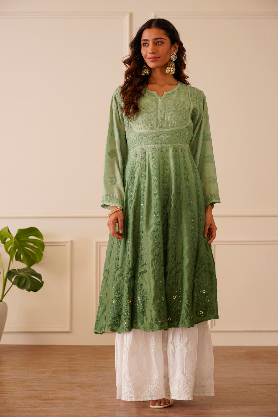 Stunning Light Green Ombre Muslin Aline Kurti