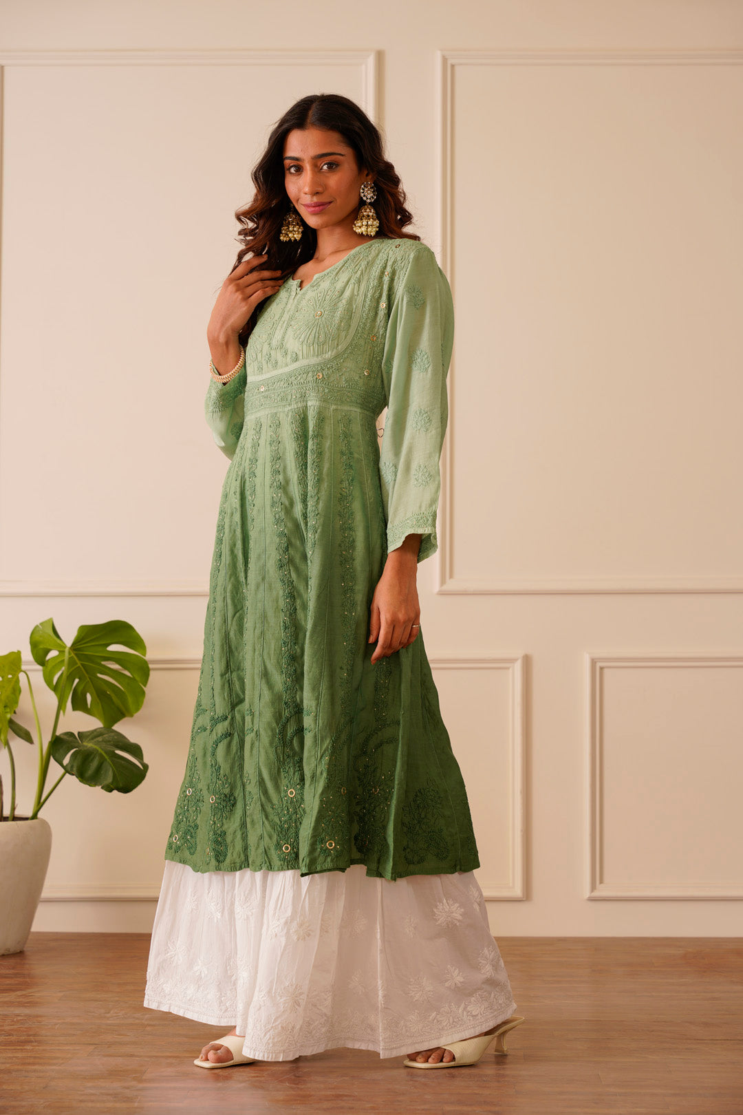 Stunning Light Green Ombre Muslin Aline Kurti