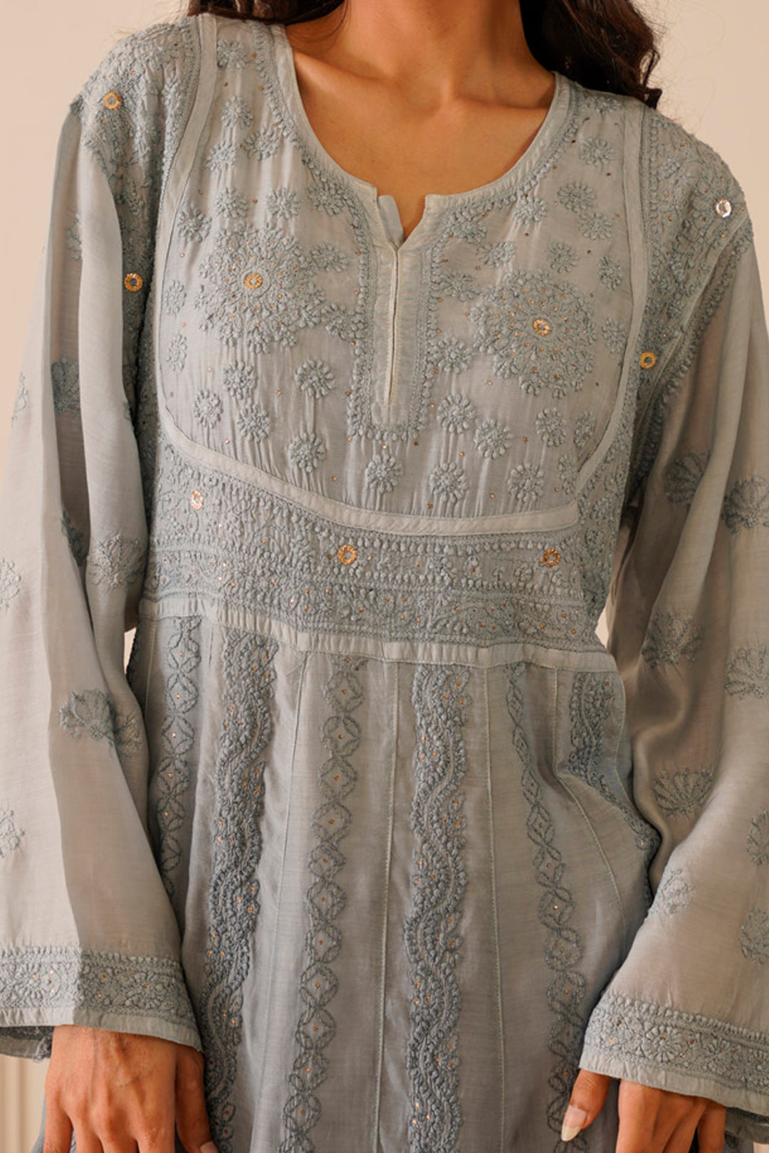 Aesthetic Light Grey Ombre Muslin Aline Kurti