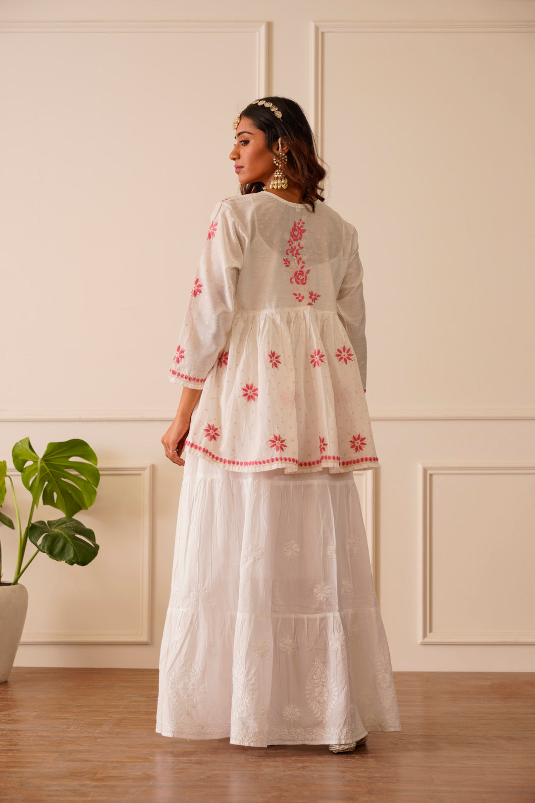 Magnificent White Mul Chanderi Short Kurti