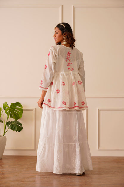 Magnificent White Mul Chanderi Short Kurti