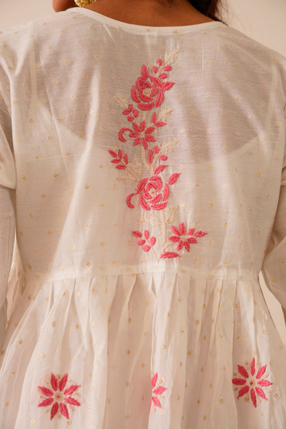 Magnificent White Mul Chanderi Short Kurti