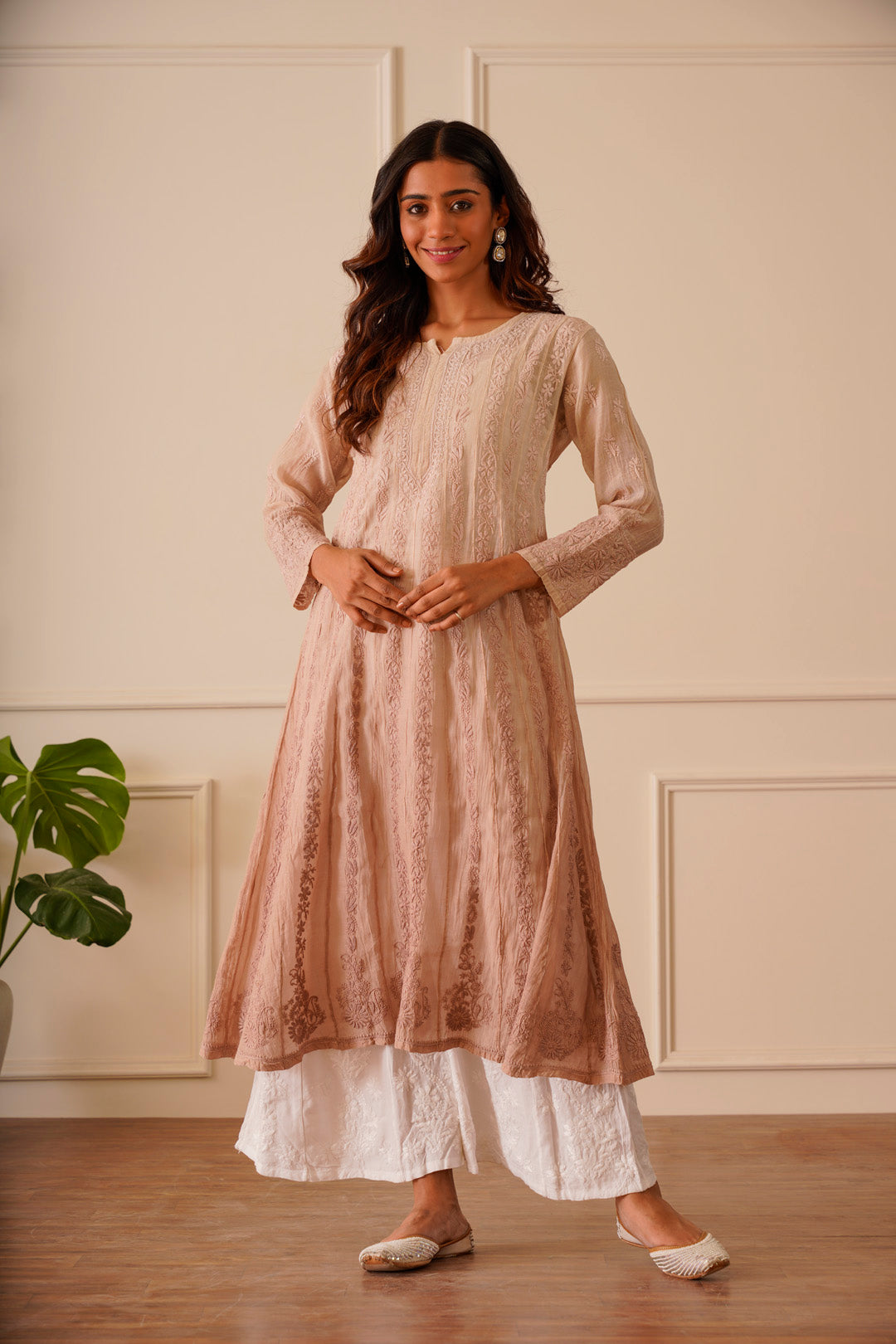 Lovely Light Tan Mulmul Aline Kurti