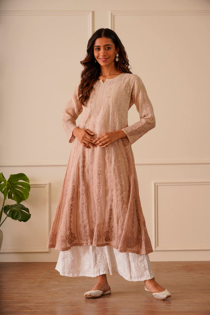 Lovely Light Tan Mulmul Aline Kurti