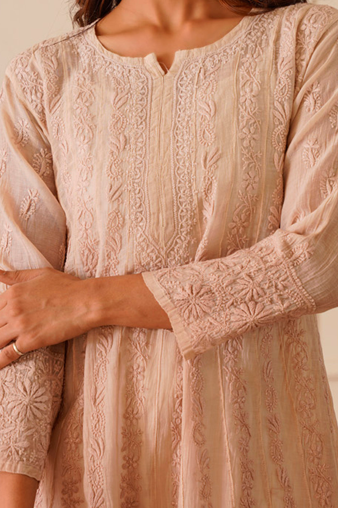 Lovely Light Tan Mulmul Aline Kurti