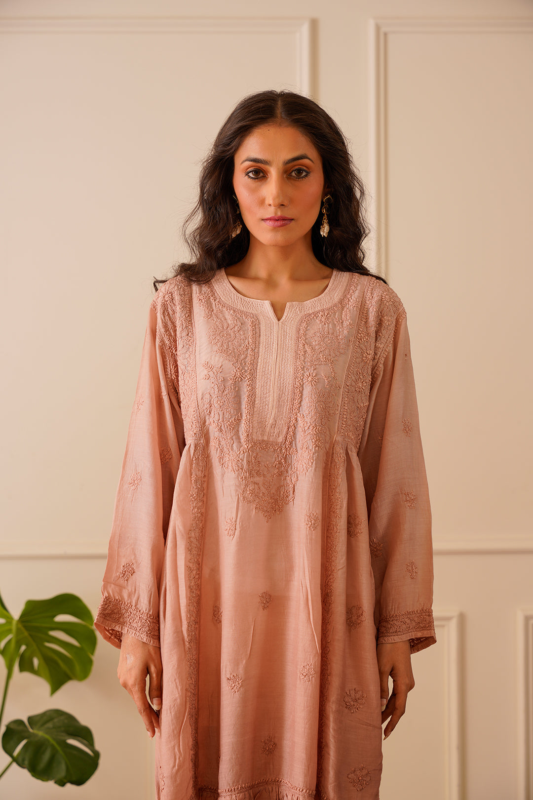 Beautiful Salmon Pink Muslin Short Kurti Dress