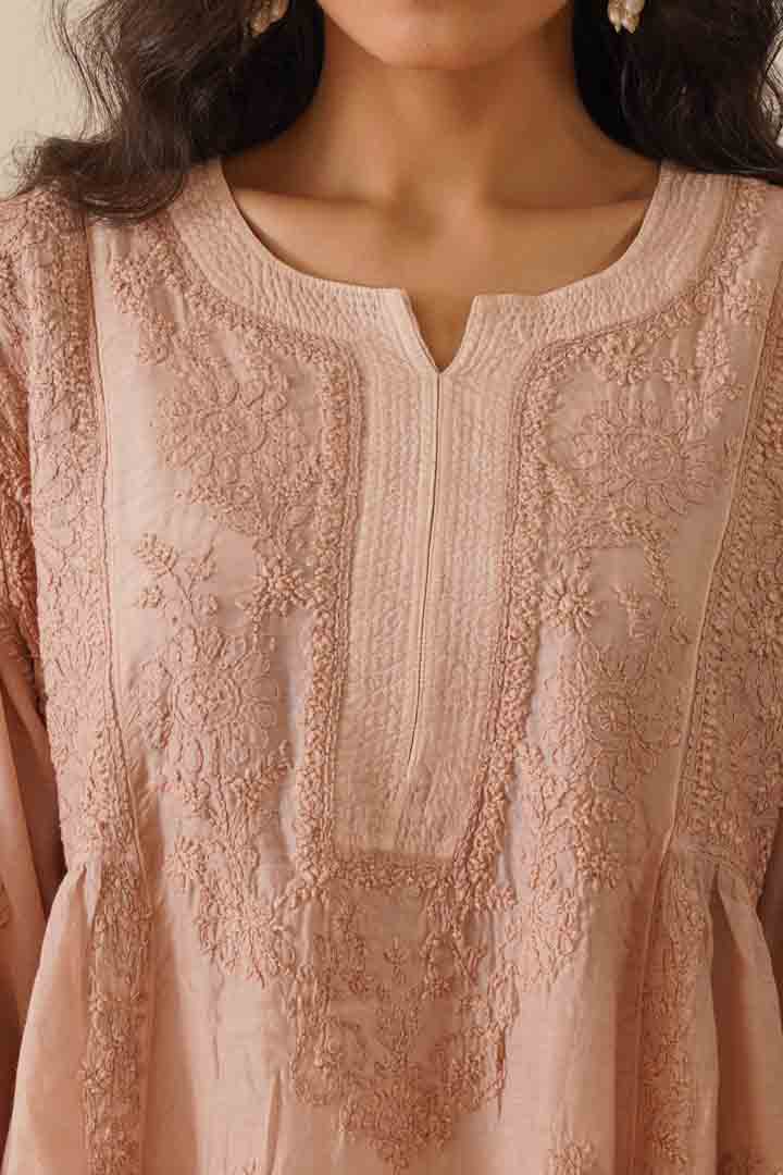 Beautiful Salmon Pink Muslin Short Kurti Dress