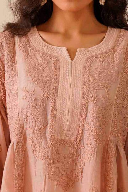 Beautiful Salmon Pink Muslin Short Kurti Dress