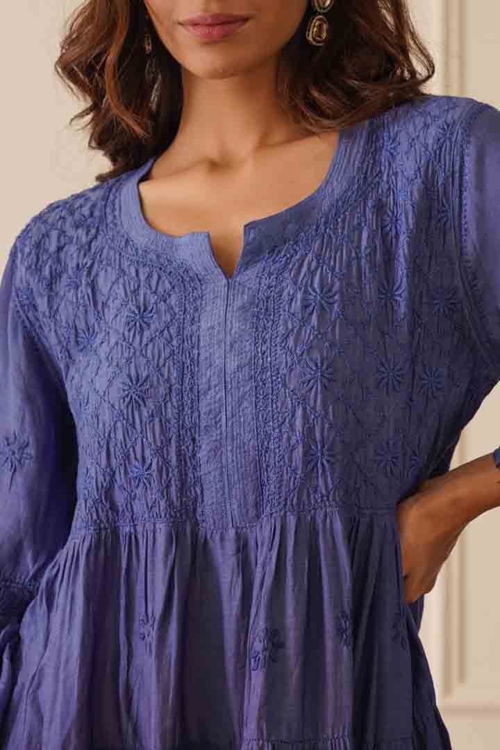 Stunning Indigo Muslin Short Kurti Dress