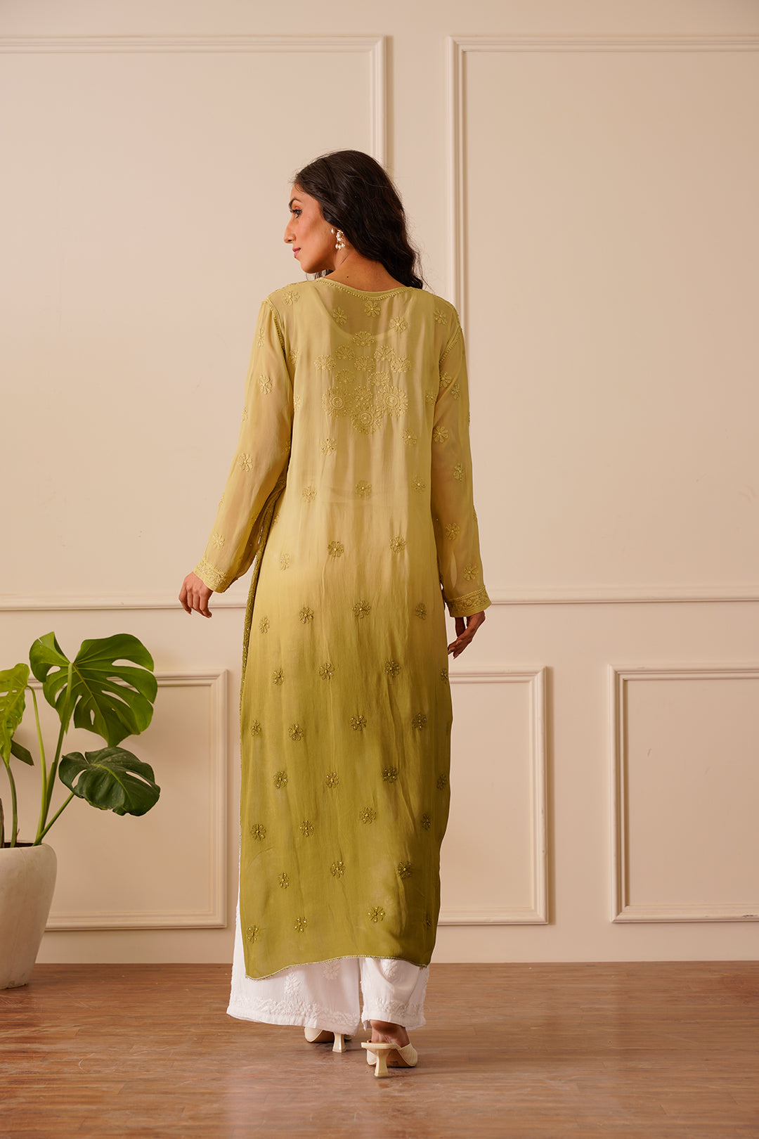 Adorable Light Olive Ombre Viscose Straight Kurta