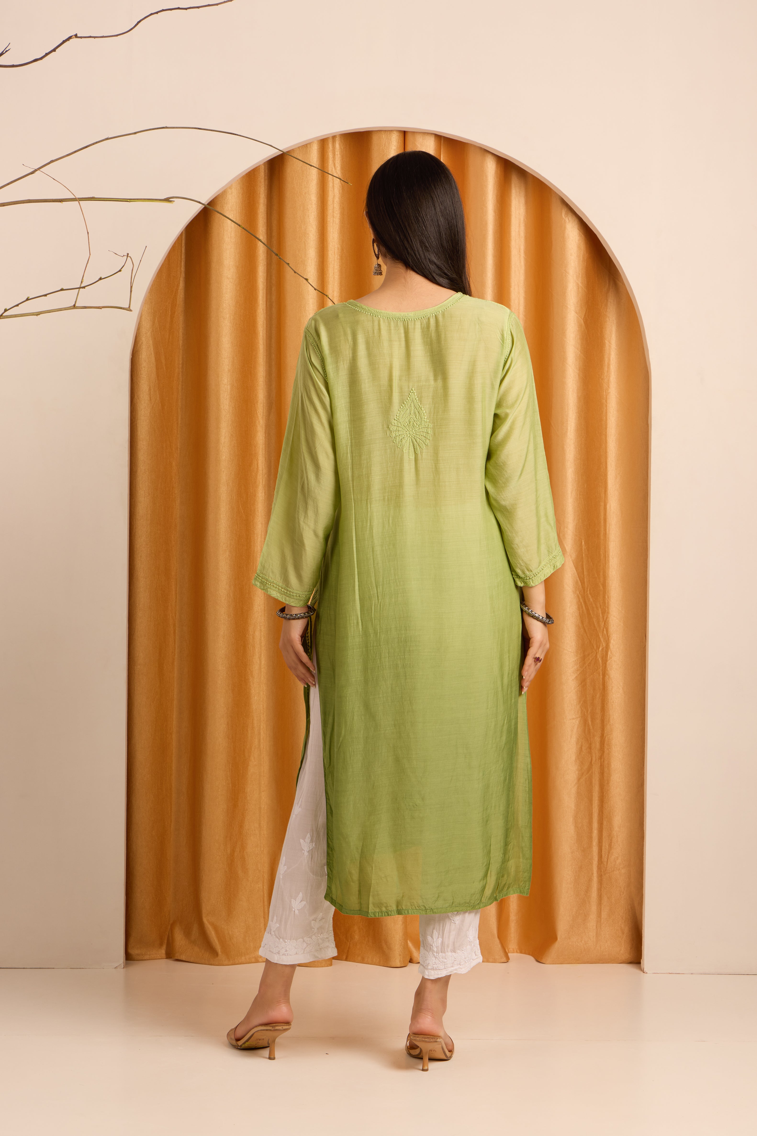 Serene Mint Chikankari Green Ombre Kurti