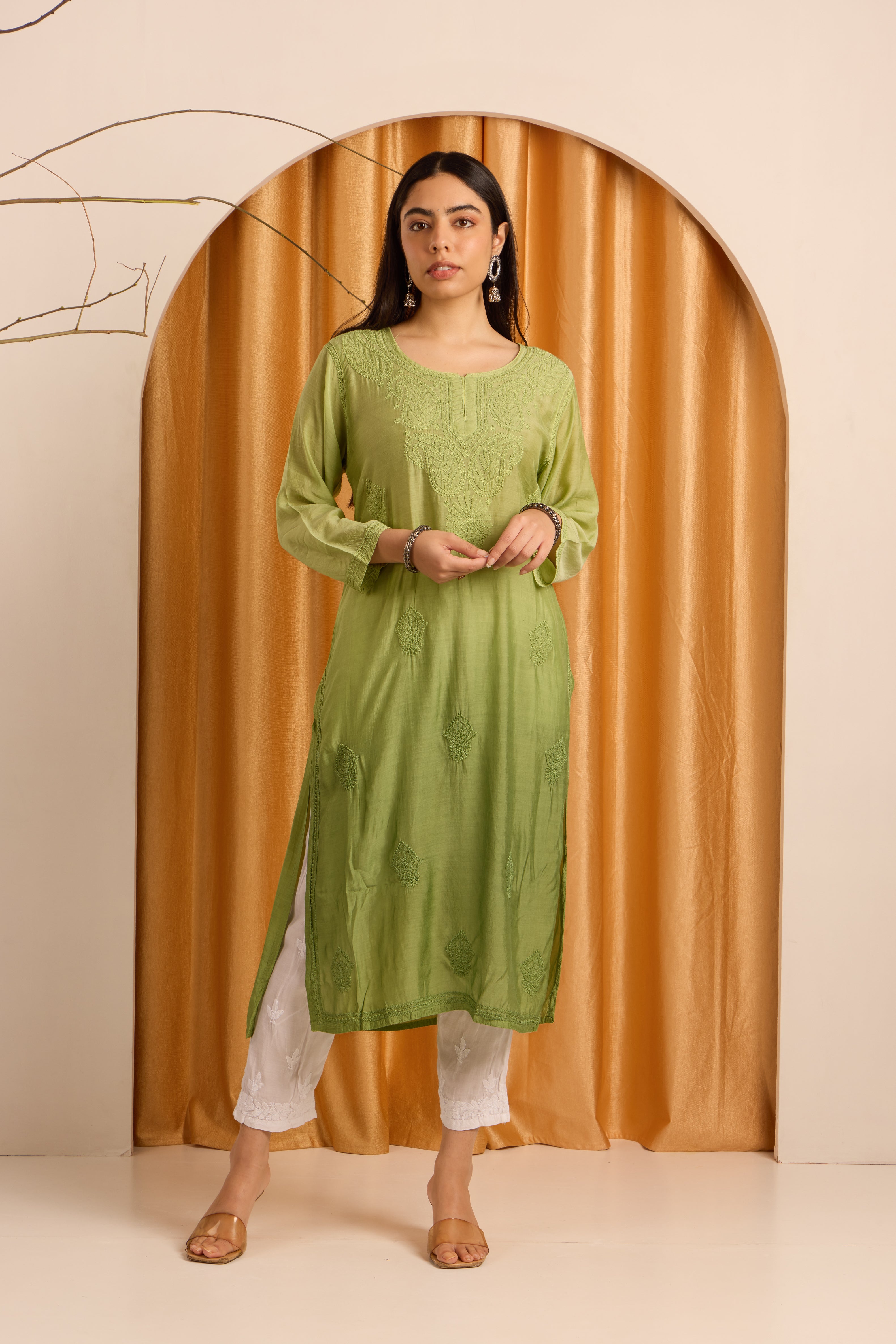 Serene Mint Chikankari Green Ombre Kurti