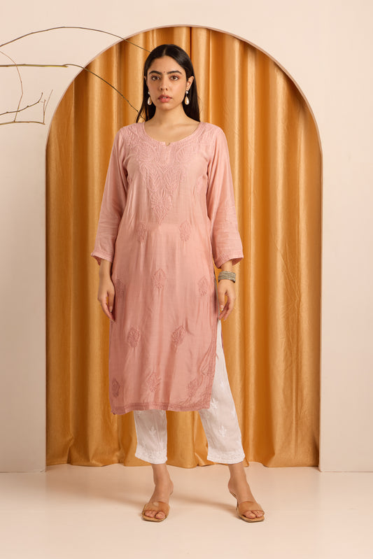 Subtle Pink Nude Chikankari Ombre Kurti