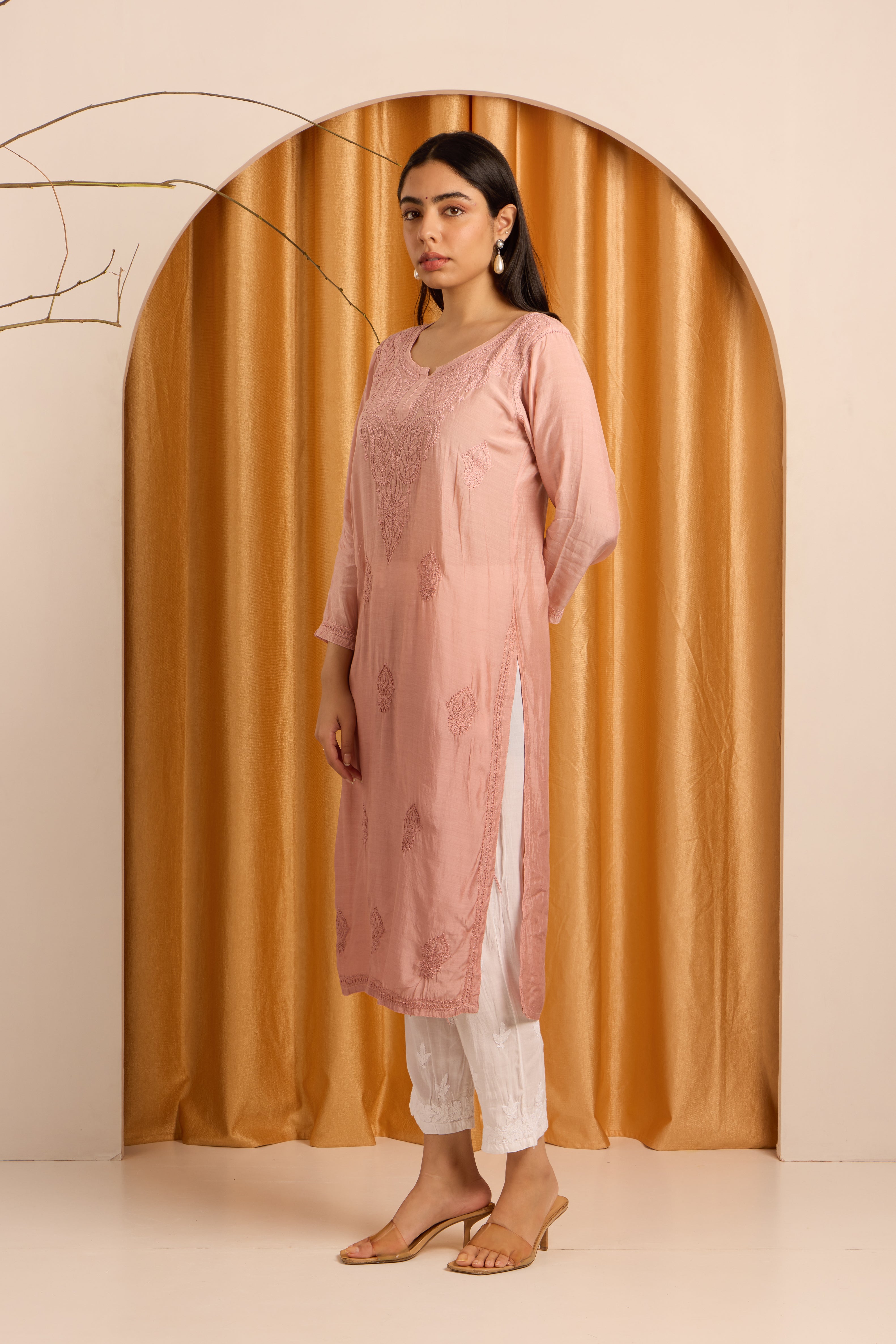Subtle Pink Nude Chikankari Ombre Kurti