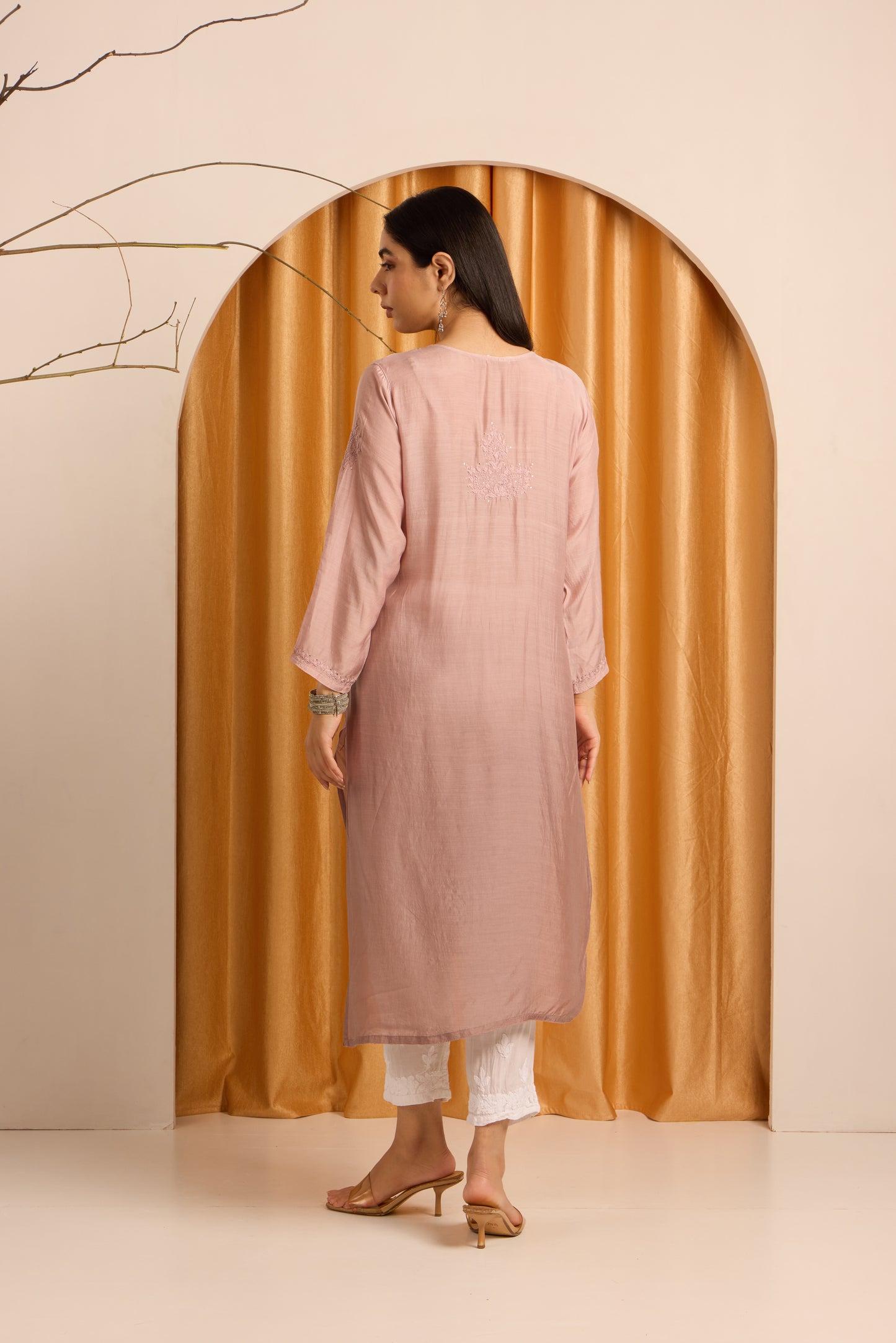 Elegant Nude Beige Chikankari Kurti with Mukaish work