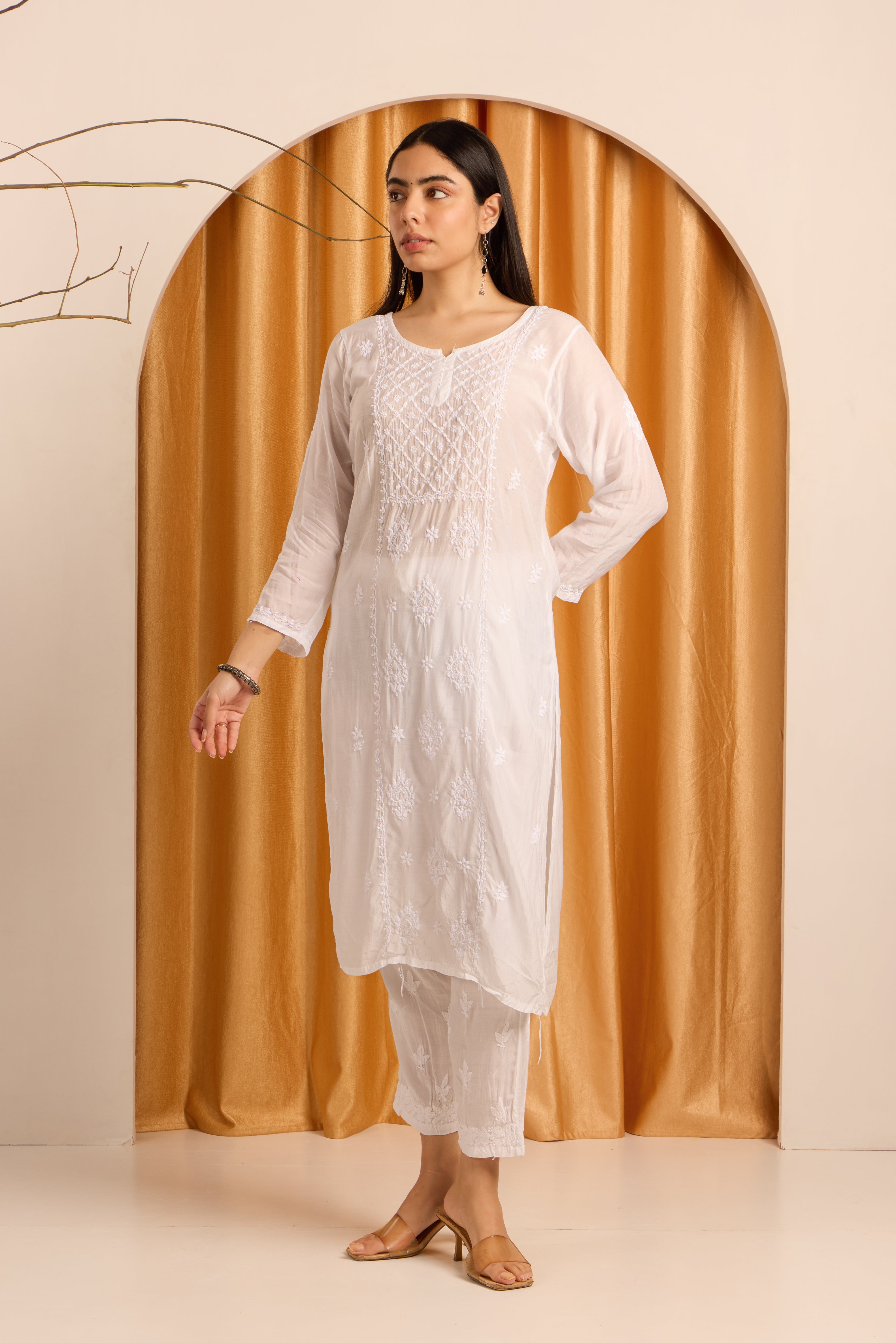 Pure White Chikankari Muslin Kurti