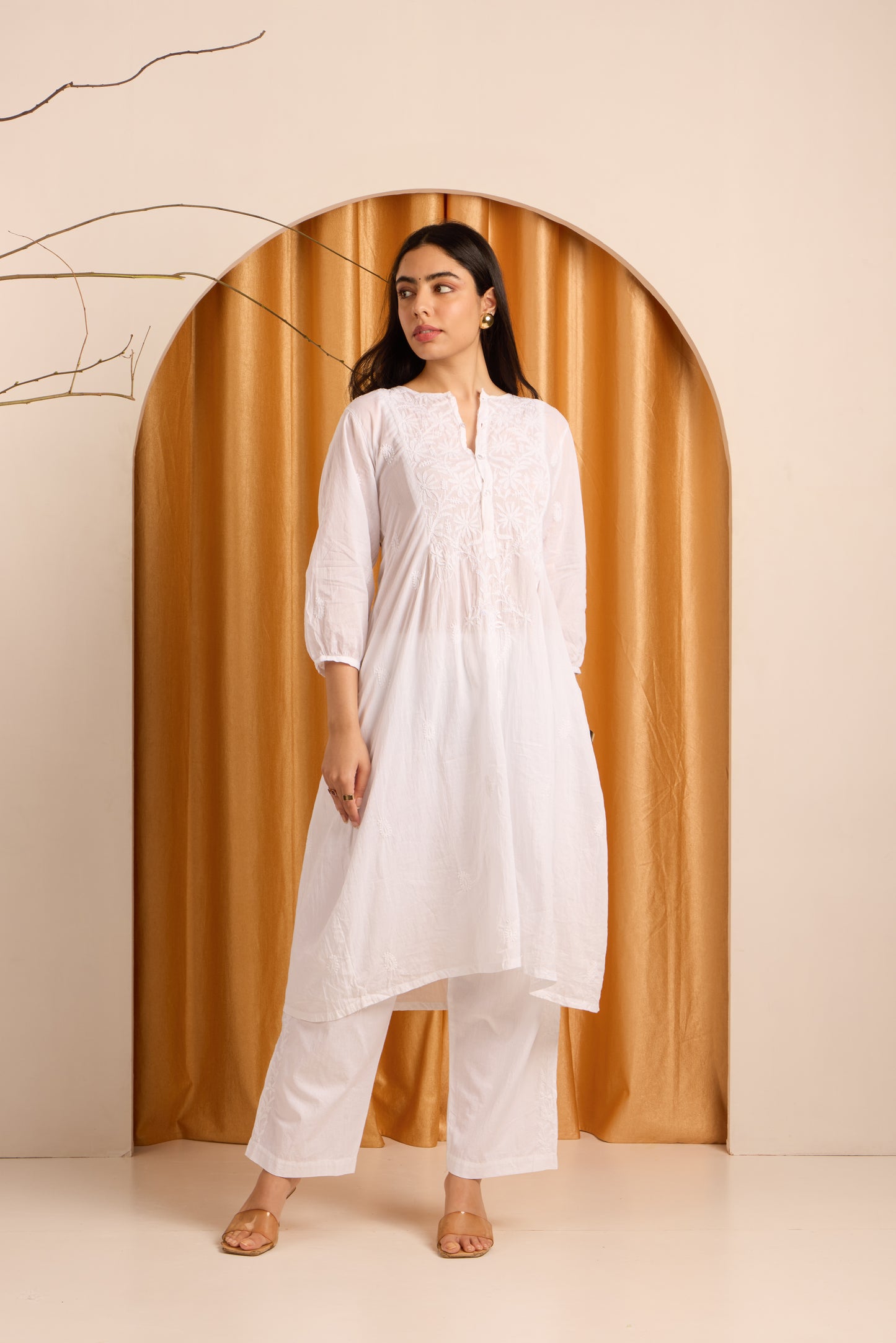 Airy White Chikankari Mulmul Kurti