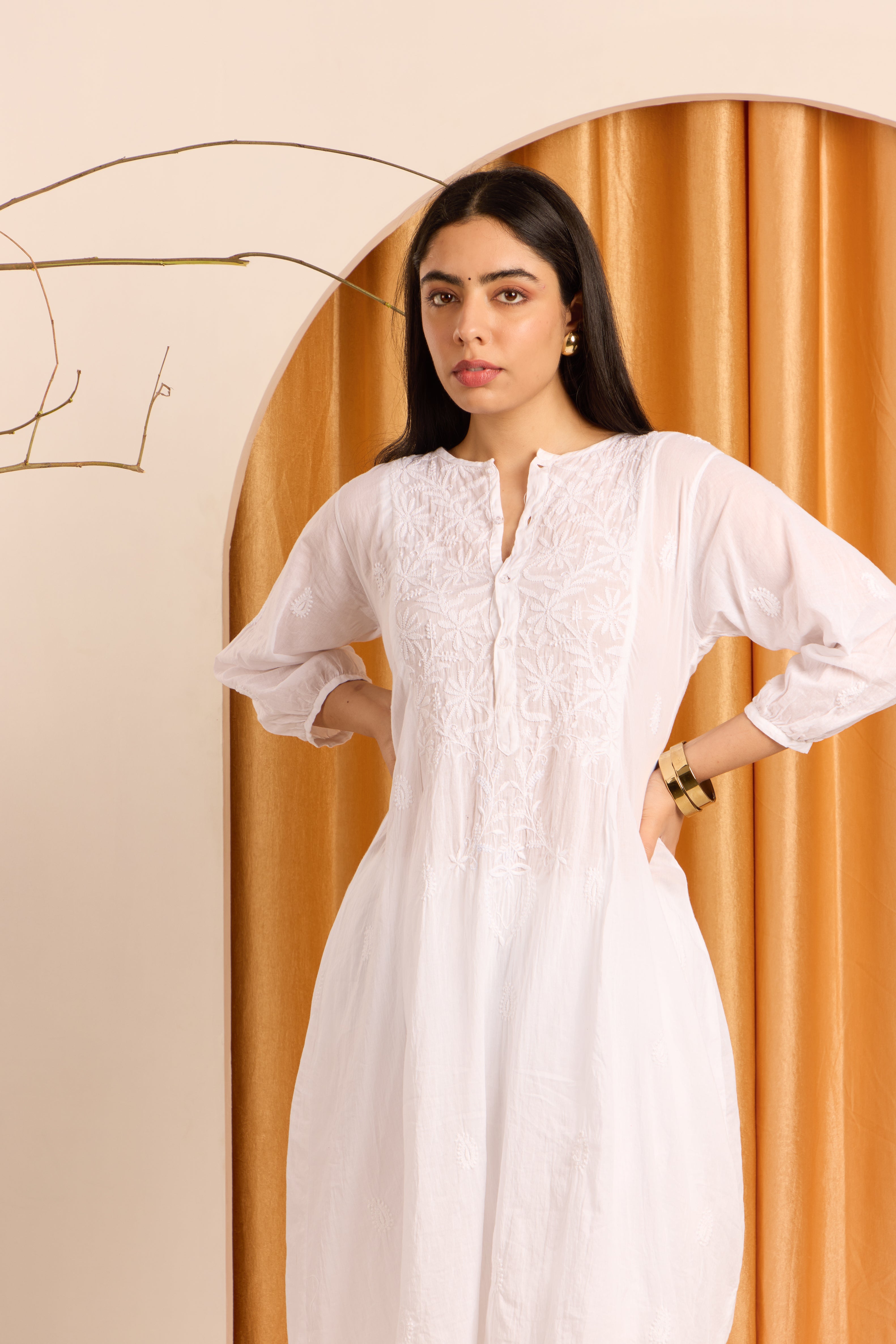 Airy White Chikankari Mulmul Kurti