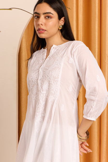 Airy White Chikankari Mulmul Kurti