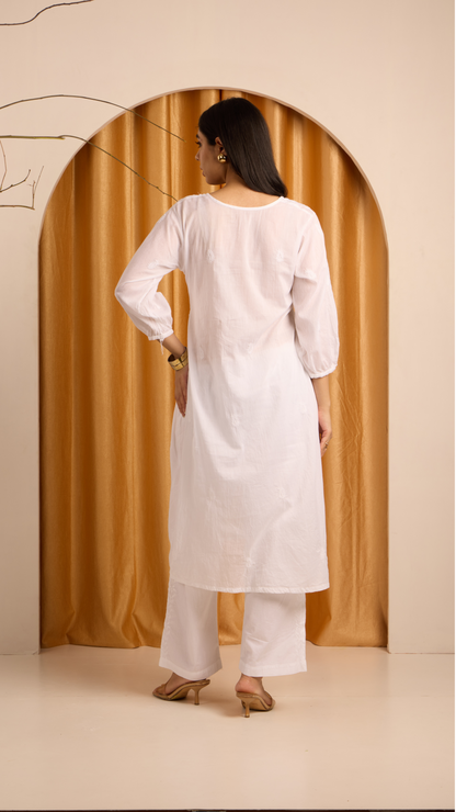 Airy White Chikankari Mulmul Kurti