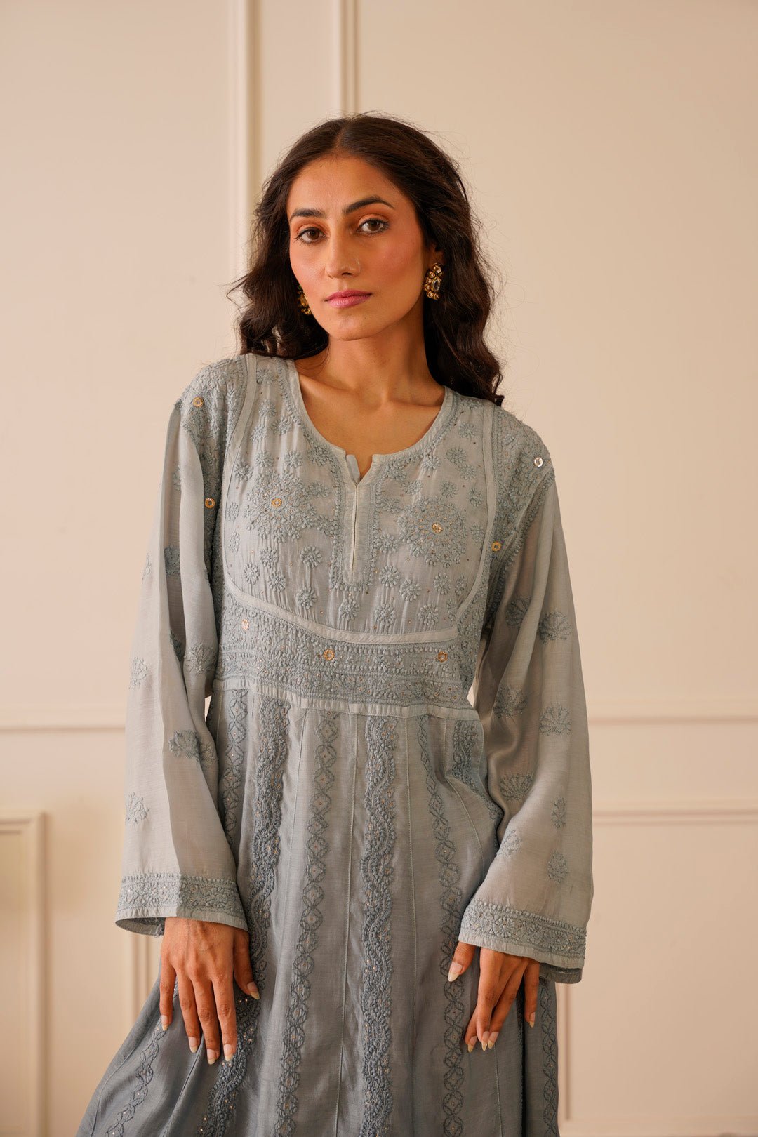 Aesthetic Light Grey Ombre Muslin Aline Kurti - House Of Awadh