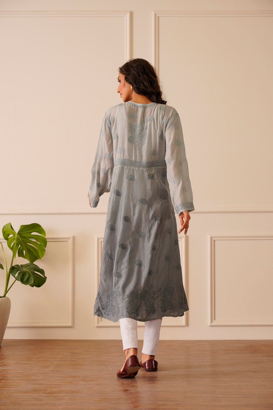 Aesthetic Light Grey Ombre Muslin Aline Kurti - House Of Awadh