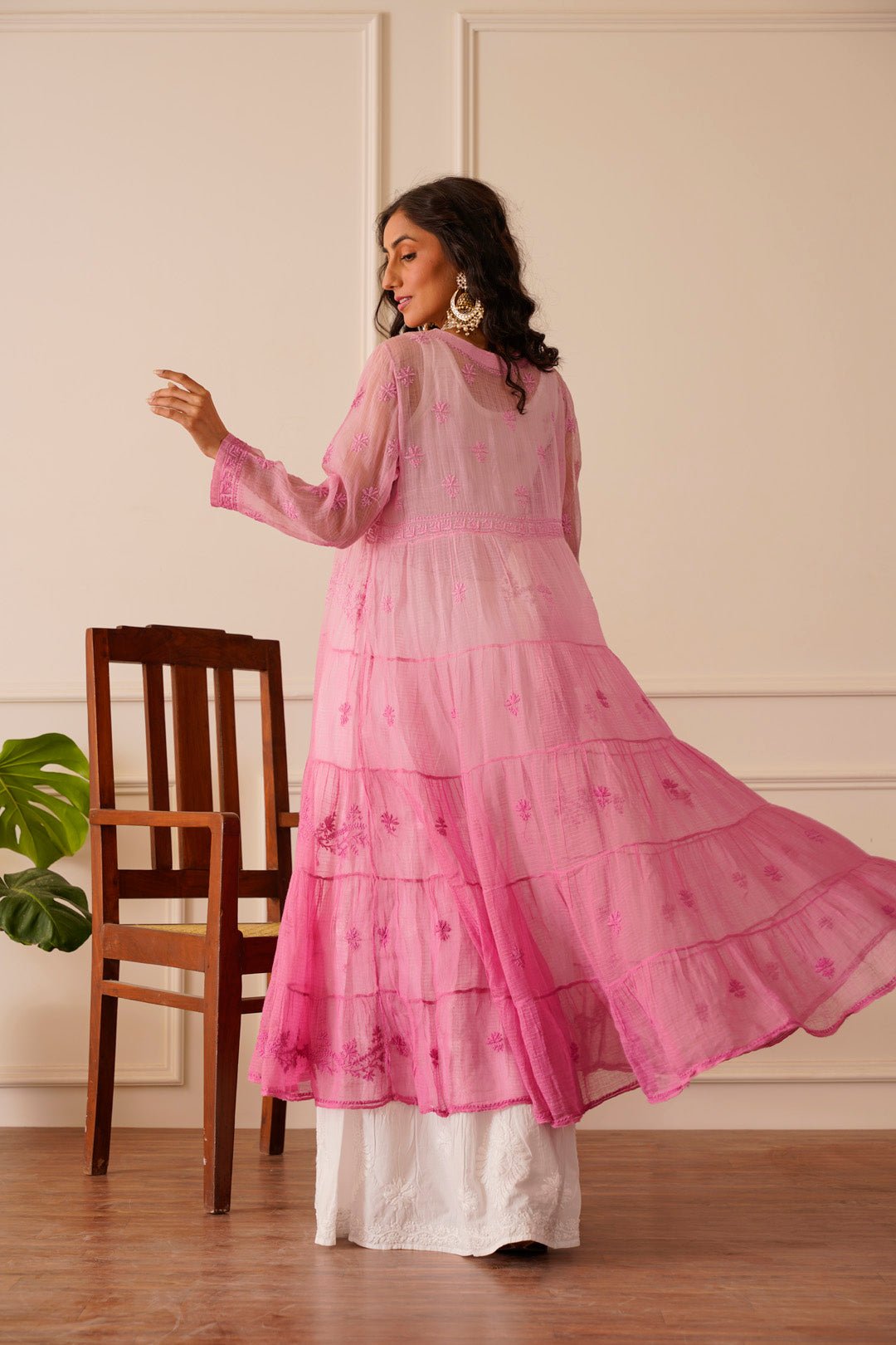 Amazing Light Pink Ombre Kota Doria Anarkali - House Of Awadh