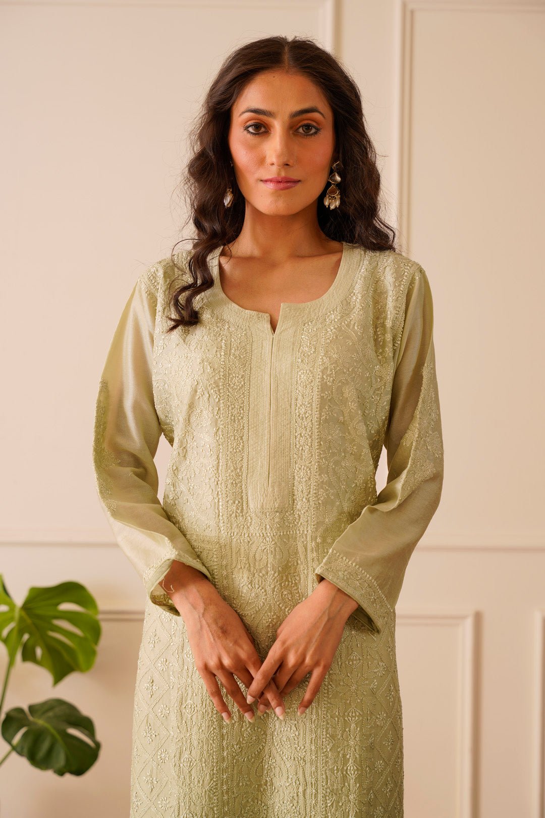 Angelic Light Moss Ombre Viscose Straight Kurta - House Of Awadh