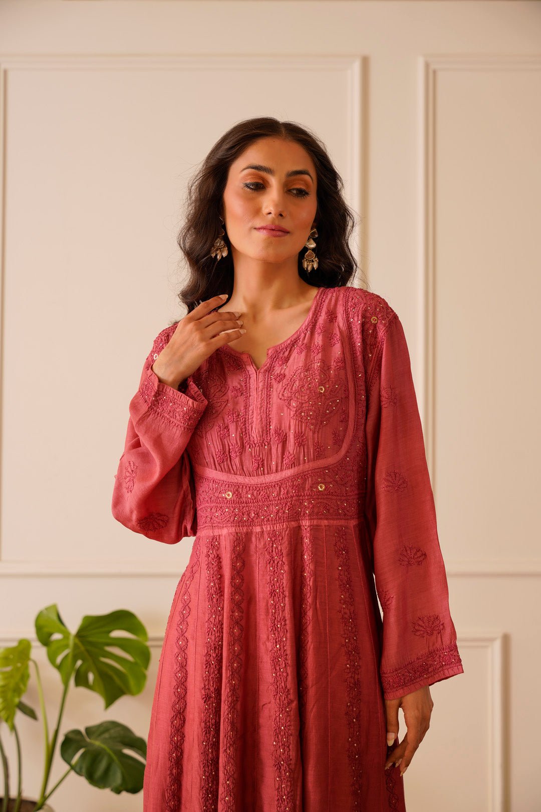 Beautiful Burgundy Ombre Muslin Aline Kurti - House Of Awadh