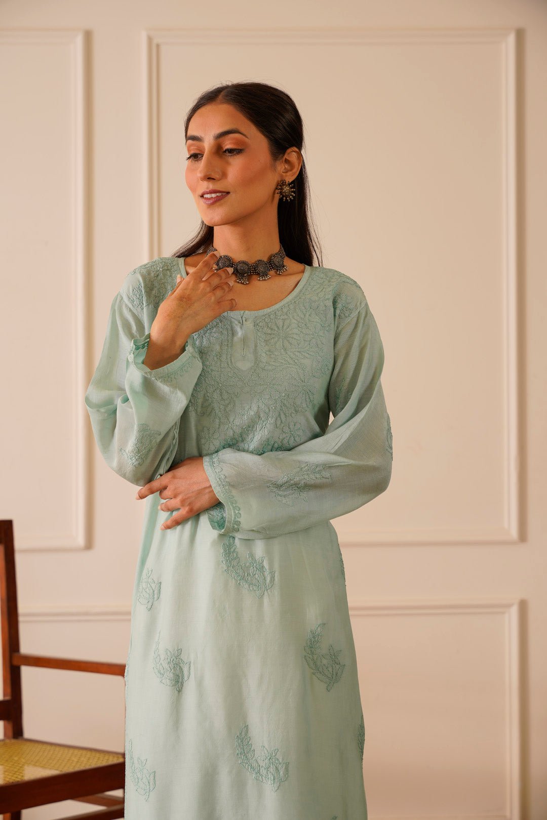 Breathtaking Turquoise Muslin Straight Kurta - House Of Awadh