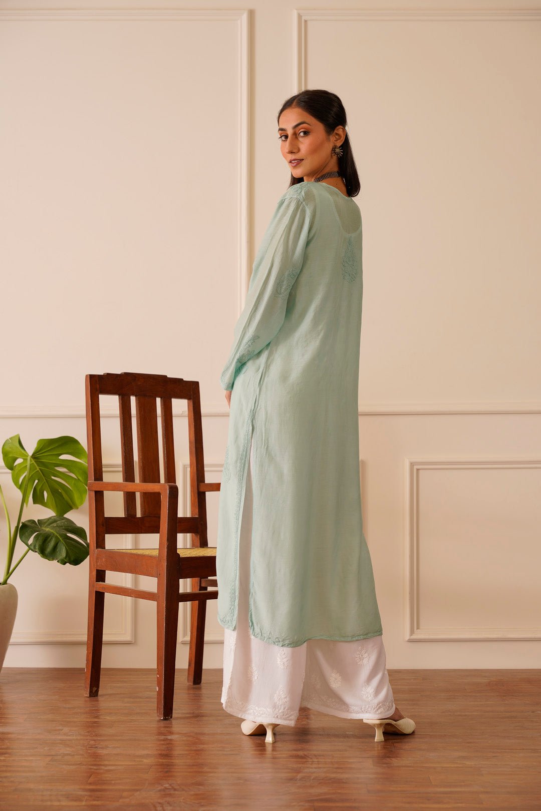 Breathtaking Turquoise Muslin Straight Kurta - House Of Awadh
