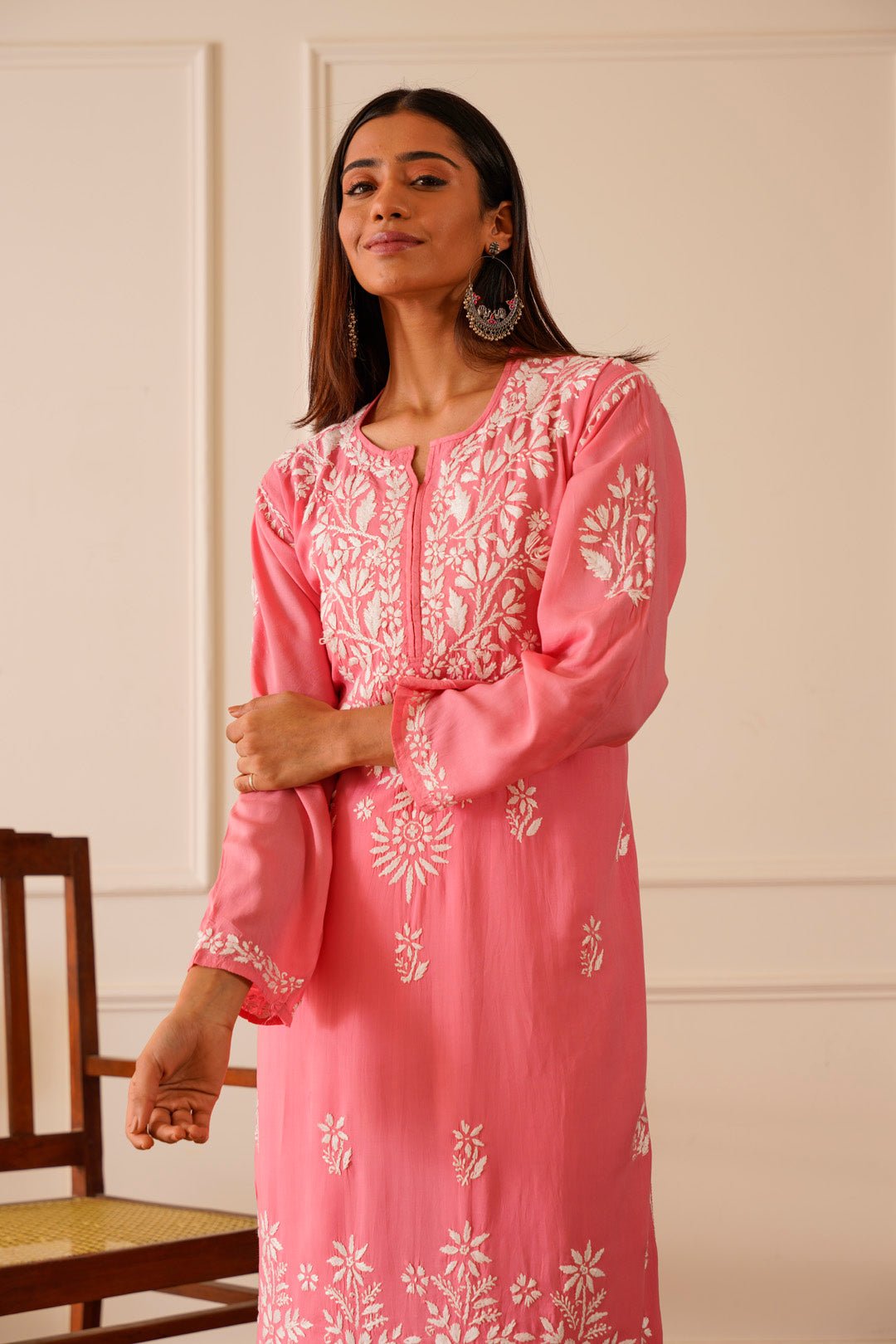 Charming Pink Modal Straight Kurta - House Of Awadh