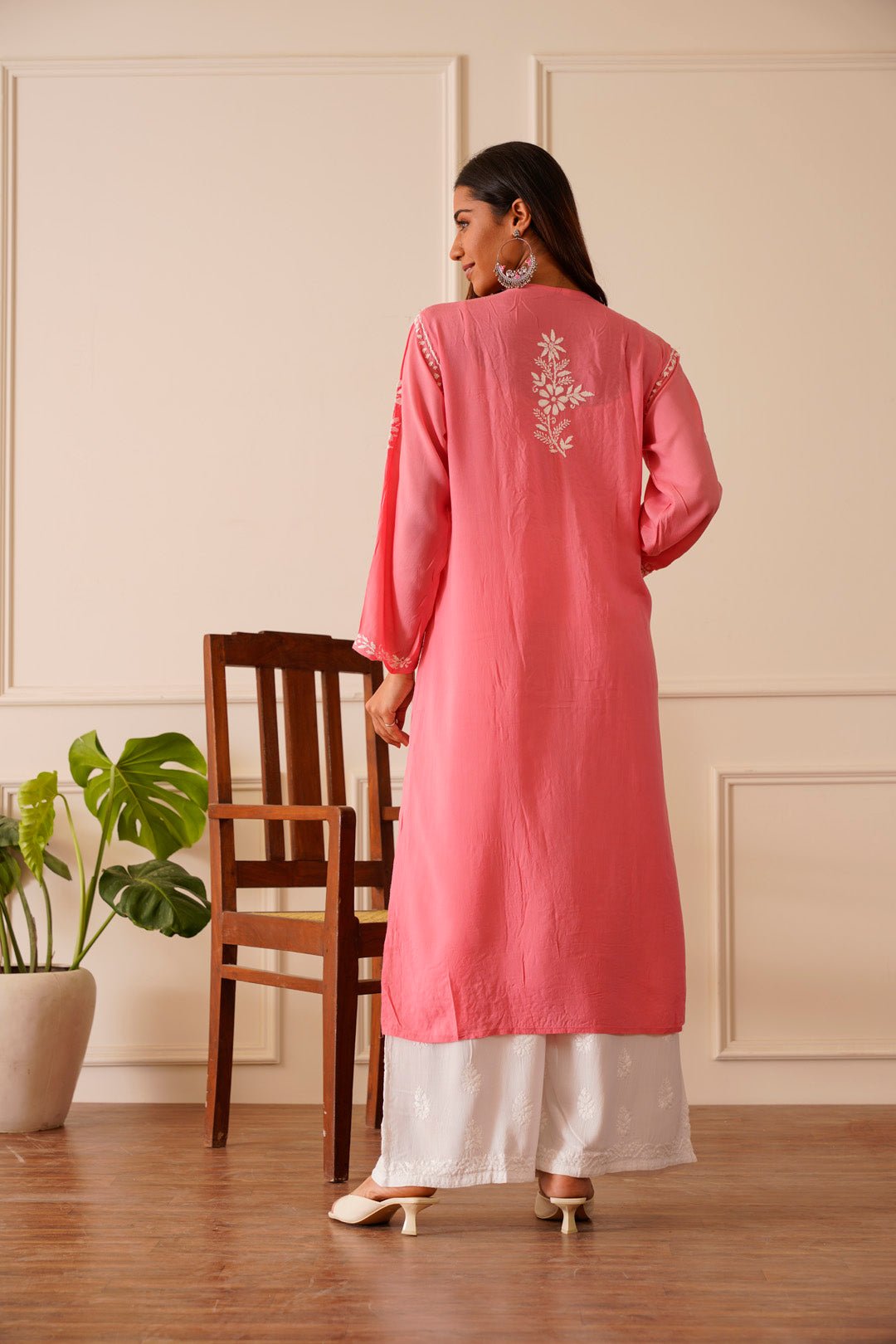 Charming Pink Modal Straight Kurta - House Of Awadh