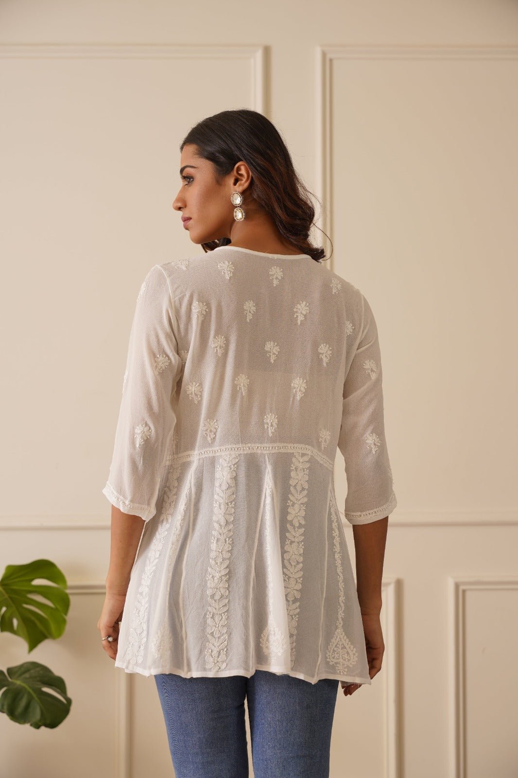 Classic White Viscose Short Kurti - House Of Awadh